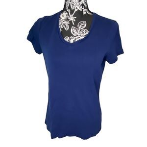 St Johns Bay Blue V Neck Short Sleeve Cotton Tee Shirt Casual Classic Top